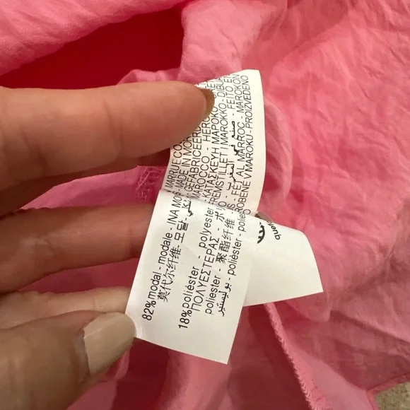 Zara Shirt Top Knotted Short Sleeve Pink Collared Basic Women L 3522/535 New - Picture 5 of 8